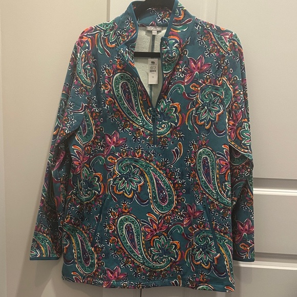 Talbots Tops - Talbots Teal Floral Quarter-Zip Pullover